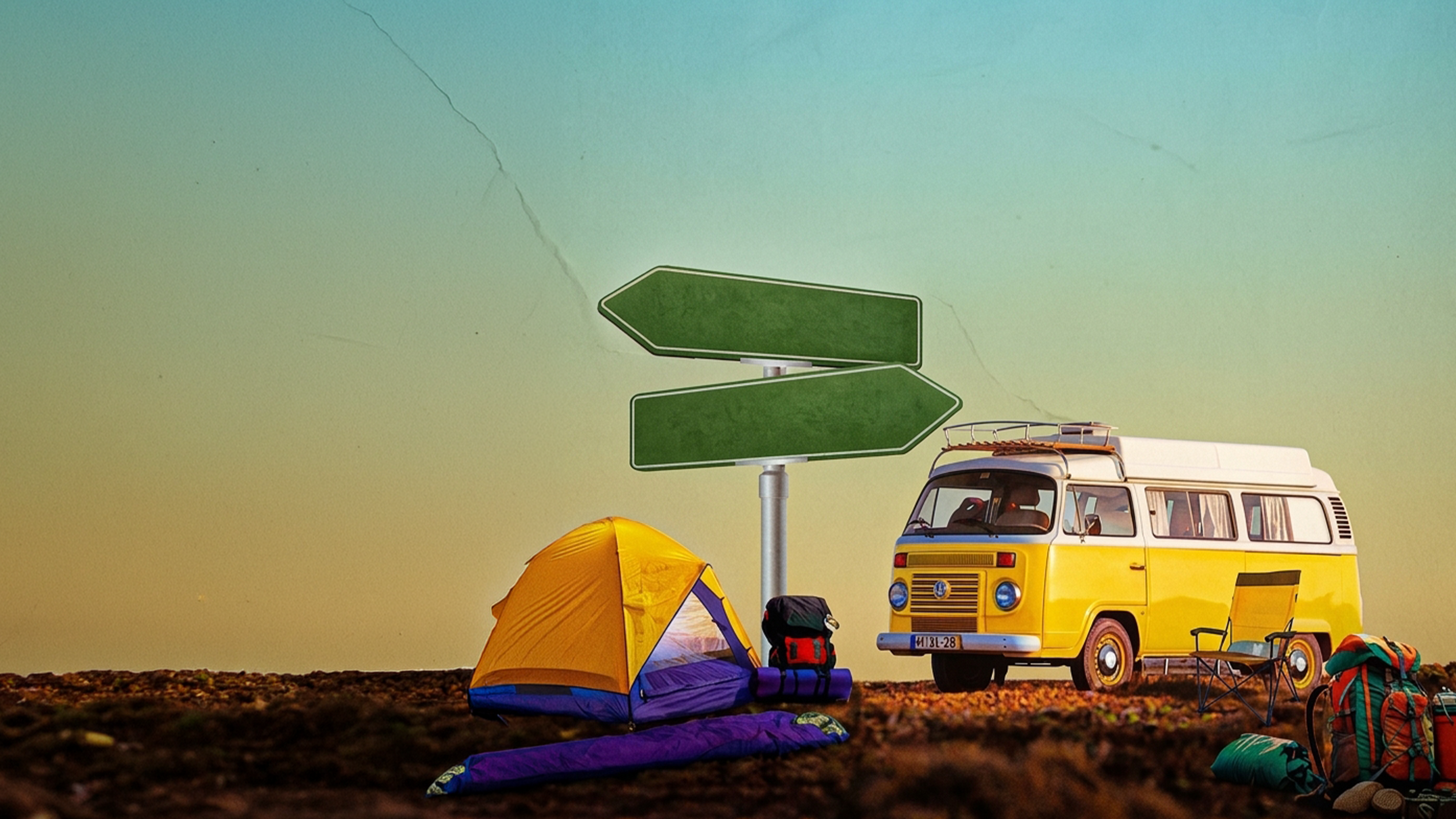 Summer camp van and tent